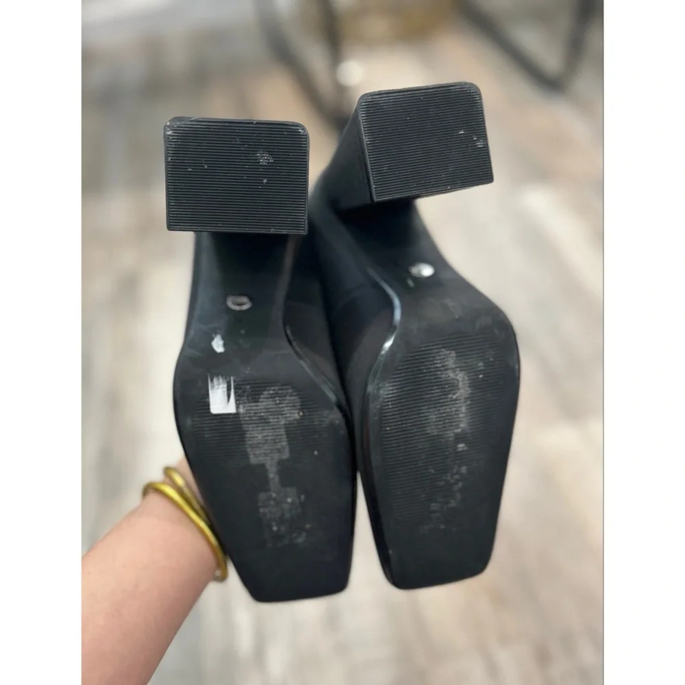 Zara Women’s Squared Toe Black Block Heel Pumps Shoes Size 39/8.5 Satin Classic - Picture 8 of 11